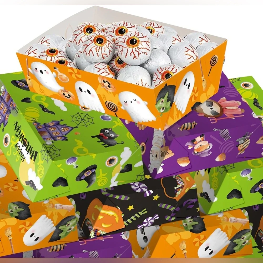 WorldBazaar Halloween Paper Food Trays 60PCS Disposable Party Treat Snack Holder
